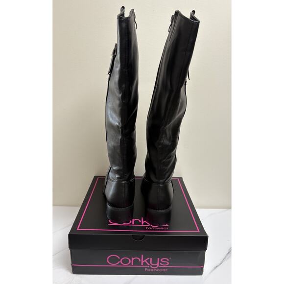 Corkys Hay There Black Tall Riding Boots Women’s Size 9 Side Zip Buckle Strap - Picture 4 of 6